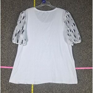 A Love Story Top Women 2X White Geometric Sheer Puff Sleeve Scoop Neck NWT